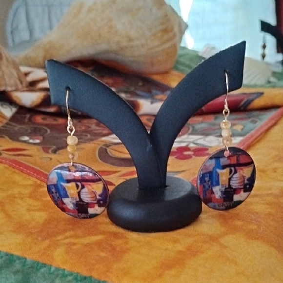 Hand Crafted Jewelry - Hand Crafted Colorful Abstract Dangle Earrings With Sunstone